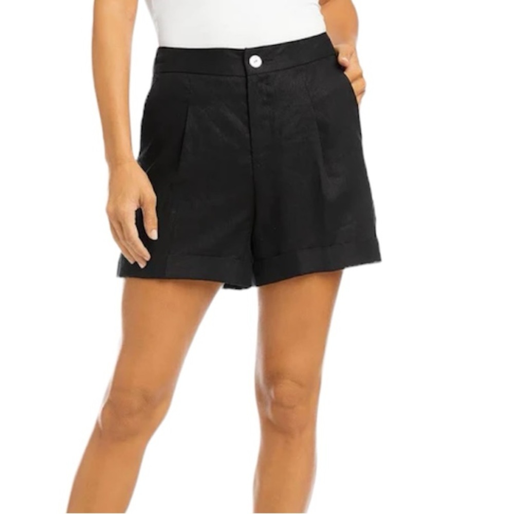 Karen Kane Black Linen Pleated High Waist Bermuda Shorts NWT Size Medium